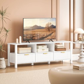 Móvel para TV de 152 cm, móvel para televisor de 65 polegadas com 3 gavetas e 3 prateleiras abertas, 152 x 39,5 x 50 cm, branco