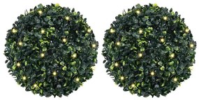 vidaXL Bolas artificiais de buxo com luzes LED 2 pcs verde 45 cm