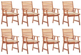 vidaXL Cadeiras de jantar p/ jardim 8 pcs c/ almofadões acácia maciça