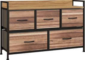 HOMCOM Cómoda com 5 Gavetas de Tecido Cómoda de Estilo Industrial com Estrutura Metálica para Quarto 98x29x63 cm Carvalho | Aosom Portugal