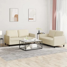 2 pcs conjunto sofás c/ almofadões couro artificial cor creme