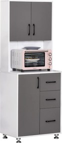Armário alto de cozinha com 3 portas, 3 gavetas e bancada 60 x 40 x 160 cm, cinzento