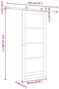 Porta de Correr vidaXL com Conjunto de Hardware Branca 86x211 cm Madei