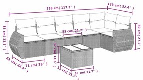 7 pcs conj. sofás jardim com almofadões vime PE cinzento-claro