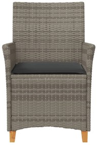 Cadeiras de jardim c/ almofadões 2 pcs vime PE/madeira cinza