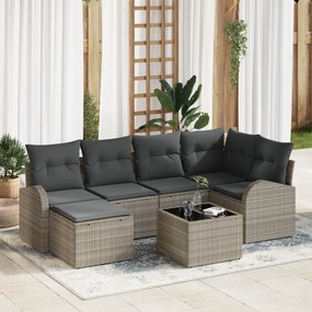 Conjunto de Sofá de Jardim vidaXL de 7 Peças com Almofadas Cinzento Rattan Poliéster