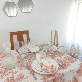 Toalha de Mesa Linho COL Toile de Jouy Terracota Four Lines
