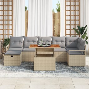 Conjunto de Sofá de Jardim de 8 Peças com Almofadas Bege Rattan
