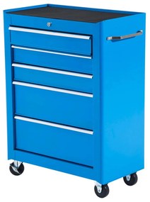 HOMCOM Carrinho de Ferramentas para Oficina com Rodas e 5 Gavetas Fechadura e Alça Lateral 61,5x33x85 cm Azul