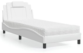 Cama com colchão 90x190 cm couro artificial branco