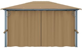 Gazebo com cortina 400x300 cm alumínio cinzento-acastanhado