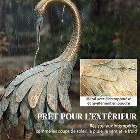 Conjunto de 2 estátuas de jardim, escultura de garça em metal, estátuas de aves 91/95 cm, para pátio, lago, terraço, dourado/azul