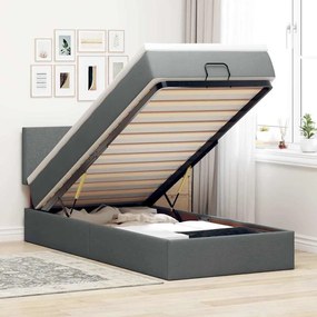 Cama otomana com colchão & LEDs 90x200cm tecido cinzento escuro