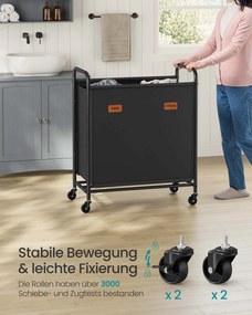 Cesto para roupa suja 140 L com rodas e 2 compartimentos Preto