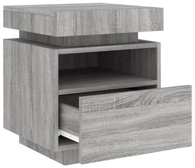 Mesa de cabeceira com luzes LED 40x39x48,5 cm cinzento-sonoma