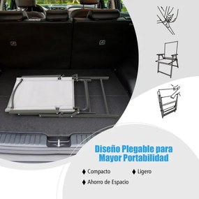 Conjunto de 4 cadeiras de jardim dobráveis com encosto alto Cadeira de jardim exterior portátil em metal de tecido resistente Brancas