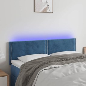 3121524 vidaXL Cabeceira de cama c/ luzes LED veludo 144x5x78/88cm azul-escuro