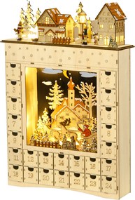 HOMCOM Calendário de Advento com Iluminação LED e 24 Gavetas de Contagem Regressiva Madeira Decoração de Natal 36x9x52 cm Madeira | Aosom Portugal