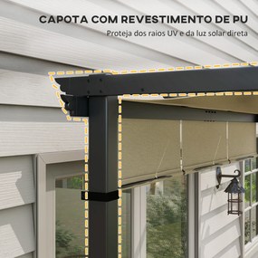 Pérgola Exterior 3x3 m com Toldo deslizante Estrutura de Aço Impermeável e Anti-UV para Terraço ou Pátio Bege