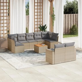 vidaXL 10 pcs conj. sofás jardim c/ almofadões vime PE bege misturado