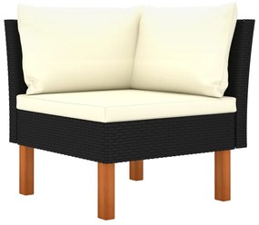 6 pcs conjunto lounge de jardim c/ almofadões vime PE preto