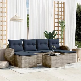 vidaXL 7 pcs conjunto sofás p/ jardim c/ almofadões vime PE cinzento