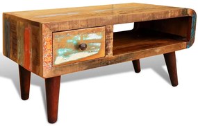 vidaXL Mesa de centro com borda curva e 1 gaveta, madeira reciclada