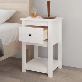 Mesa de cabeceira 40x35x61,5 cm madeira de pinho maciça branco