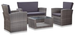 vidaXL 4 pcs conjunto lounge de jardim c/ almofadões vime PE cinzento