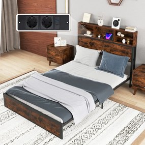 Estrutura de cama com estação de carregamento, cama de hóspedes com cabeceira estofada, base de ripas e iluminação ajustável