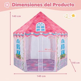 Tenda de Jogos Hexagonal para Crianças, 140 x 140 x 140 cm, Cortinas de Malha Respirável, Rosa