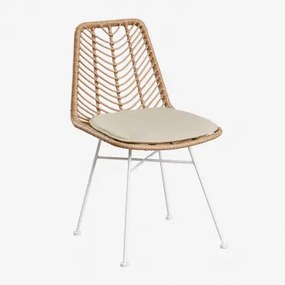 Pack De 4 Cadeiras De Jardim Em Rattan Sintético Gouda Natural Natural & Branco & Beige Creme - Sklum