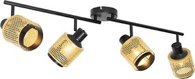 Candeeiro de teto industrial preto com dourado 4 luzes - Kayden