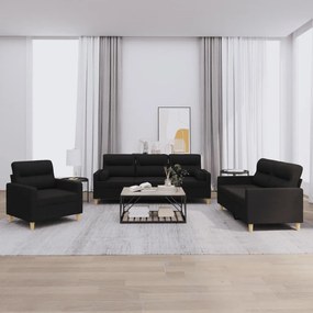 3201556 vidaXL 3 pcs conjunto de sofás com almofadas tecido preto