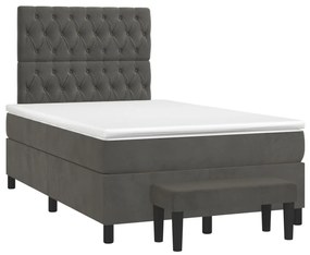 Cama boxspring com colchão 120x200 cm veludo cinzento-escuro