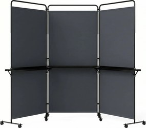 Biombo Divisório Dobrável de 3 Painéis, 259 x 44 x 188 cm, 8 Rodas Bloqueáveis, Cinzento