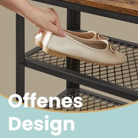 Banco elegante para sapatos com 2 prateleiras em rede 30 x 73 x 45 cm castanho vintage + preto