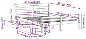 Cama sem colchão 140x190 cm madeira de pinho maciça
