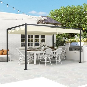 Pérgola 400x300x222 cm Pérgola de Jardim com Teto Retrátil de Poliéster com Revestimento para Celebrações Festas Casamento Creme