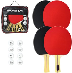 SPORTNOW Raquetes de Ping Pong Kit de Tênis de Mesa Portátil com 4 Raquetes 8 Bolas e Estojo de Transporte para Iniciantes Especialistas Interno e Externo Vermelho