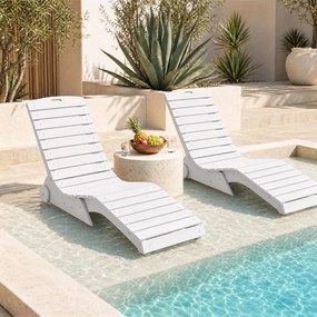 Conjunto de 2 Espreguiçadeiras para Piscina, 163 x 55 x 64 cm, Design Ergonómico em S, Branco