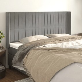 vidaXL Cabeceira cama c/ abas veludo 183x16x118/128 cm cinzento-claro