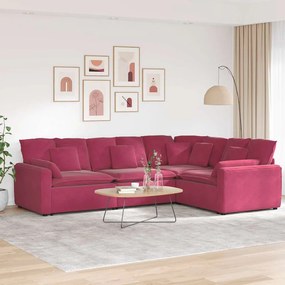 vidaXL Sofá modular com almofadas veludo vermelho tinto
