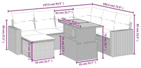 8 pcs conjunto sofás de jardim com almofadões vime PE preto