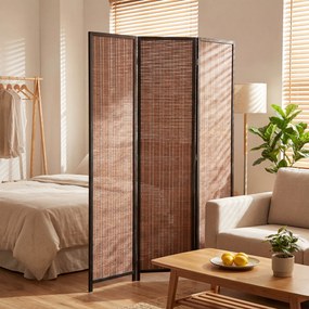 Biombo de madeira para separar divisões, divisória dobrável de 3 painéis, 135 x 180 cm, castanho