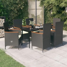 7 pcs conjunto de jantar para jardim com almofadões preto