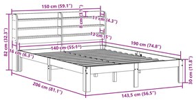 Estrutura cama c/ cabeceira 140x190 cm pinho maciço