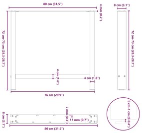 Pés para mesa de jantar em aço natural, 2 peças, 80x (72-73) cm, aço