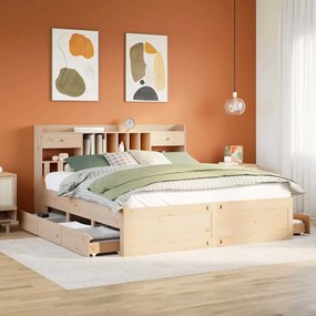 vidaXL Cama com estante sem colchão 200x200 cm pinho maciço