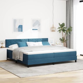 Cama Box Spring com Colchão Azul Escuro 200x200 cm Veludo